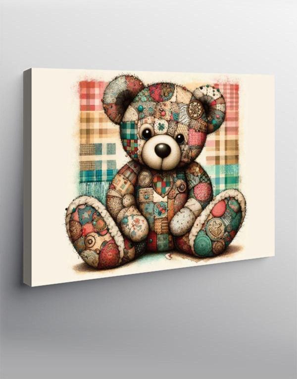 Ekart Kanvas Tablo Desenli Peluş Ayıcık - Image 1