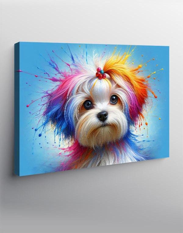 Ekart Kanvas Tablo Renkli Boyalı Köpek - Image 1