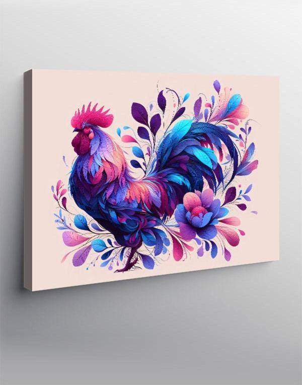 Ekart Kanvas Tablo Renkli Tavuk Ve Çiçekler - Image 1