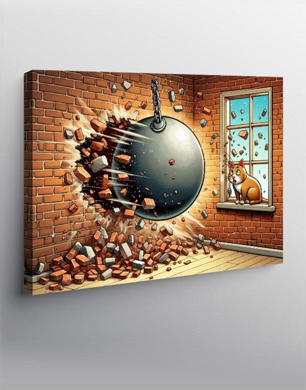 Ekart Kanvas Tablo Duvarı Kıran Gülle Ve Şaşkın Kedi - Image 1