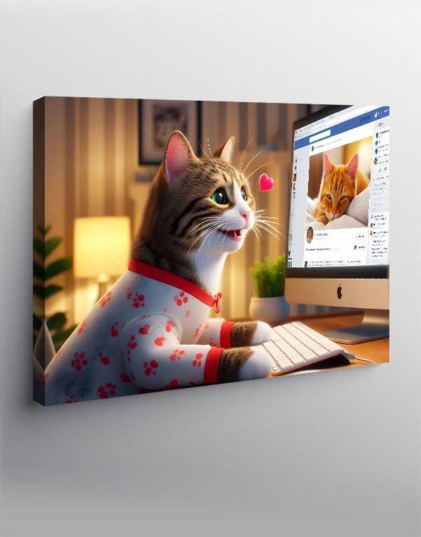 Ekart Kanvas Tablo Stalk Yapan Aşık Kedi - Image 1