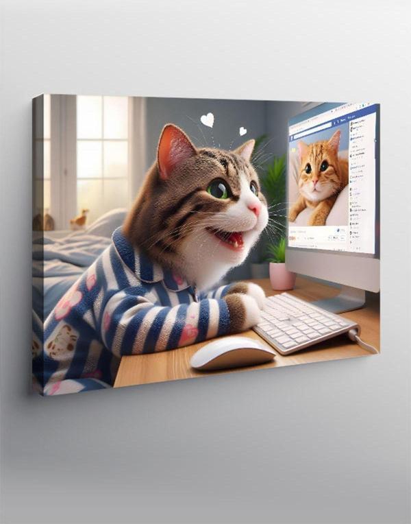 Ekart Kanvas Tablo Stalk Yapan Aşık Kedi - Image 1