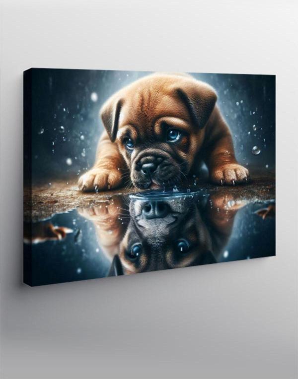 Ekart Kanvas Tablo Su İçen Köpek Ve Gölgesi - Image 1