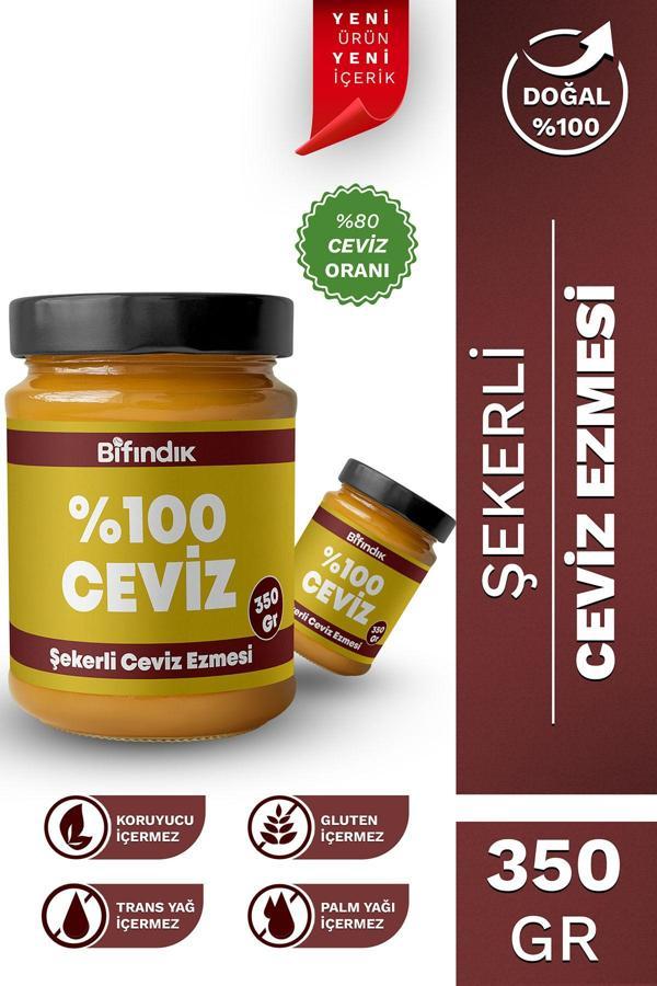 Bi Fındık Şekerli Ceviz Ezmesi Taze Çekim Doğal Sürülebilir Kahvaltılık %80 Ceviz Ezmesi 350 Gram - Image 1