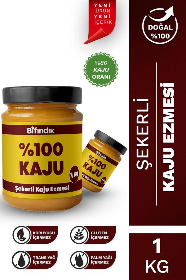 Bi Fındık Şekerli Kaju Ezmesi Taze Çekim Doğal Sürülebilir Kahvaltılık %80 Kaju Ezmesi 1 Kilogram - Image 1