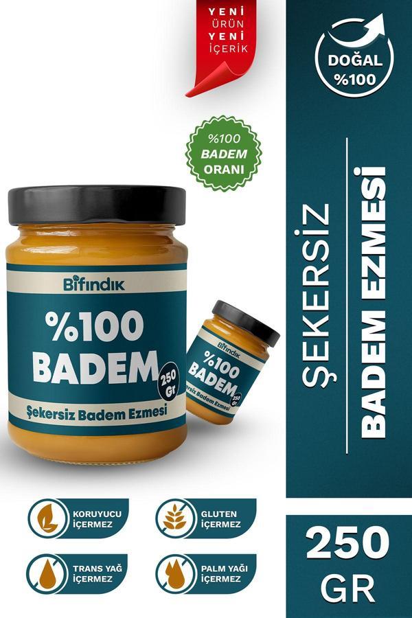 Bi Fındık Şekersiz Badem Ezmesi Katkısız Taze Çekim Doğal Sürülebilir Kahvaltılık %100 Badem Ezmesi 250 Gram - Image 1