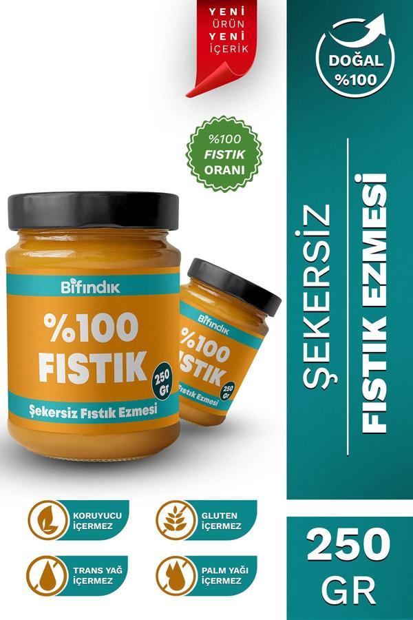 Bi Fındık Şekersiz Fıstık Ezmesi Katkısız Taze Çekim Doğal Sürülebilir Kahvaltılık %100 Fıstık Ezmesi 250 Gram - Image 1