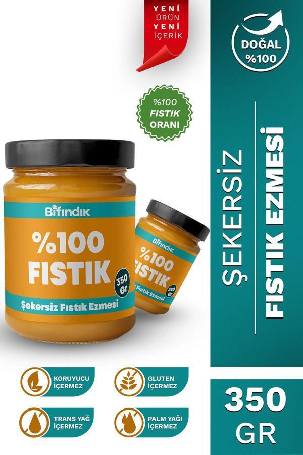 Bi Fındık Şekersiz Fıstık Ezmesi Katkısız Taze Çekim Doğal Sürülebilir Kahvaltılık %100 Fıstık Ezmesi 350 Gram - Image 1