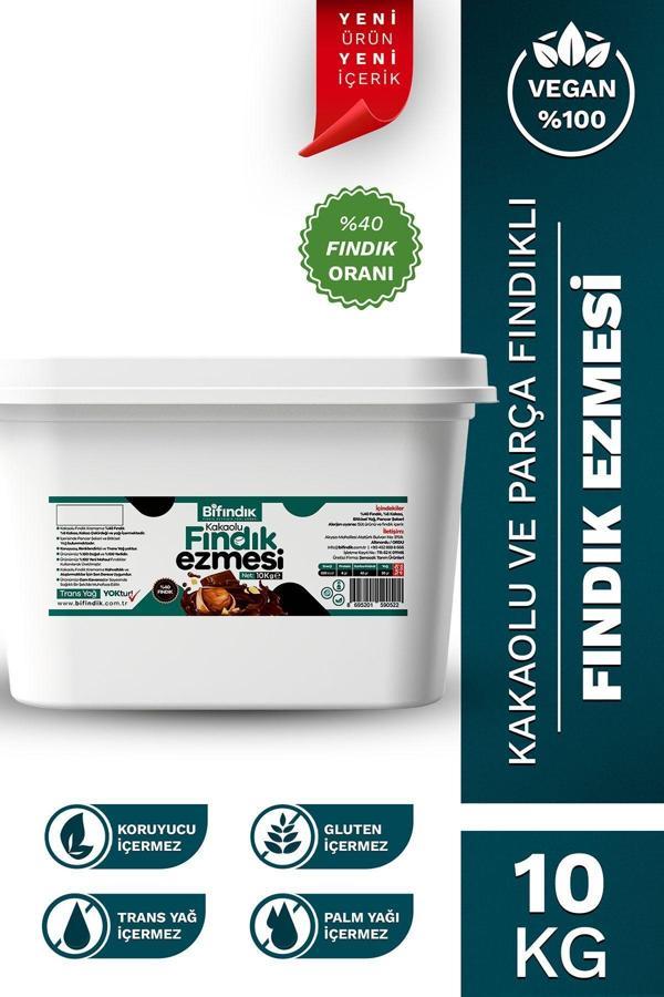 Bi Fındık Doğal Kakaolu Parçacıklı Fındık Kreması Katkısız Kahvaltılık Sürülebilir 1.Kalite Fındık Ezmesi 10Kg - Image 1