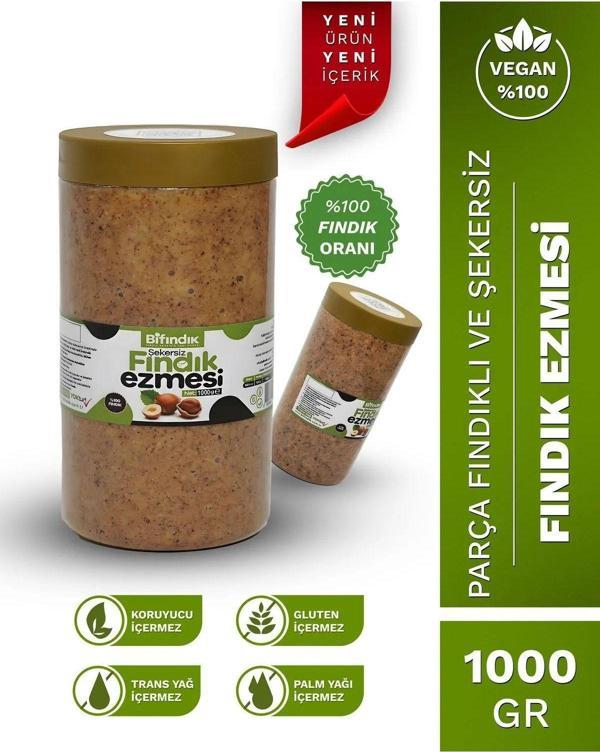 Bi Fındık Doğal Şekersiz Fındık Ezmesi Diyabetik Ürün 1 kg Katkısız Vegan Glutensiz Sürülebilir %100 Fındıklı - Image 1