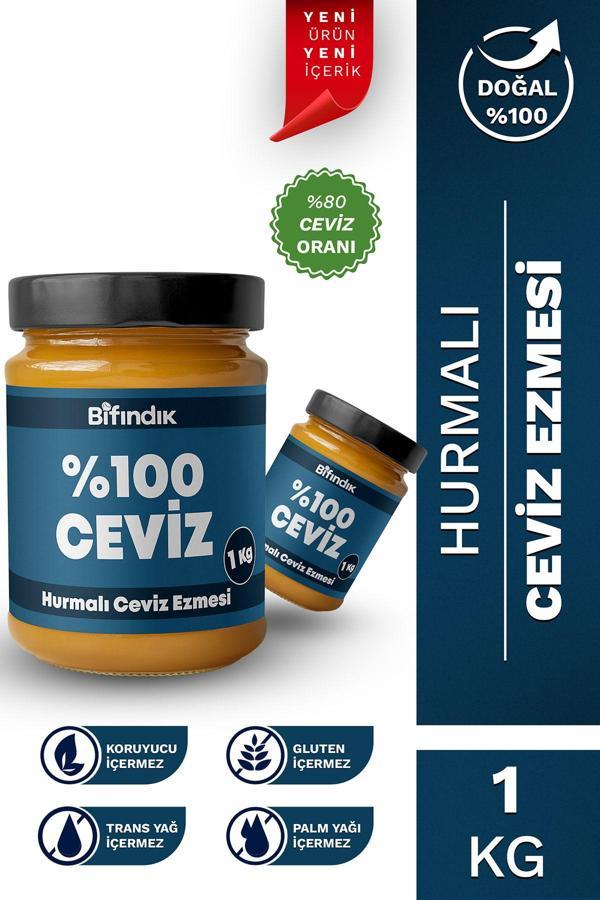Bi Fındık Hurmalı Ceviz Ezmesi Katkısız Taze Çekim Doğal Sürülebilir Kahvaltılık %80 Ceviz Ezmesi 1 Kilogram - Image 1