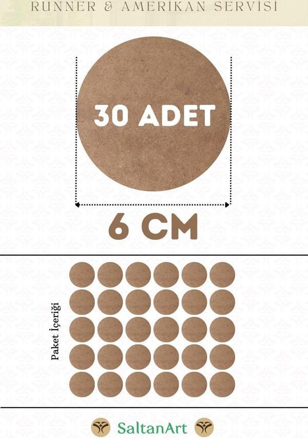 6 cm Çap 30 Adet Supla Amerikan Servis Runner MDF Duralit Magnet Altı Ahşap 3 mm (2,7 mm) Kalınlık - Image 1