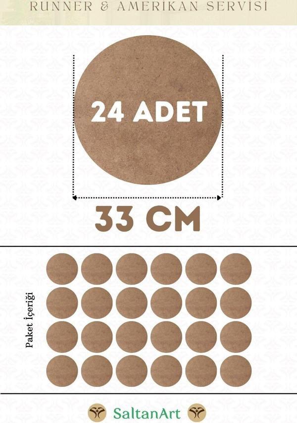 33 cm Çap 24 Adet Supla Amerikan Servis Runner MDF Duralit Magnet Altı Ahşap 3 mm (2,7 mm) Kalınlık - Image 1