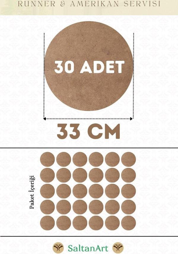 33 cm Çap 30 Adet Supla Amerikan Servis Runner MDF Duralit Magnet Altı Ahşap 3 mm (2,7 mm) Kalınlık - Image 1