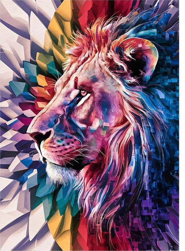 Ekart Renkli kristaller ve Aslan Modern Mdf Tablo 50 cm x 70 cm - Image 1