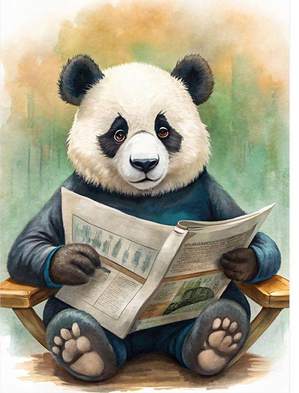 Ekart Gazete Okuyan Panda Mdf Tablo 50 cm x 70 cm - Image 1