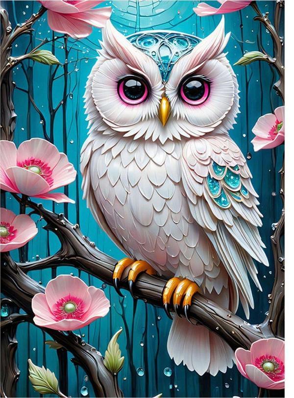 Ekart Baykuş Ve Pembe Çiçekler Mdf poster 25 cm x 35 cm - Image 1