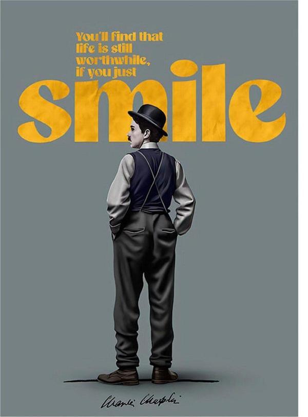Ekart Sadece Gülümsersen Charlie Chapline Modern Mdf Tablo 50 cm x 70 cm - Image 1