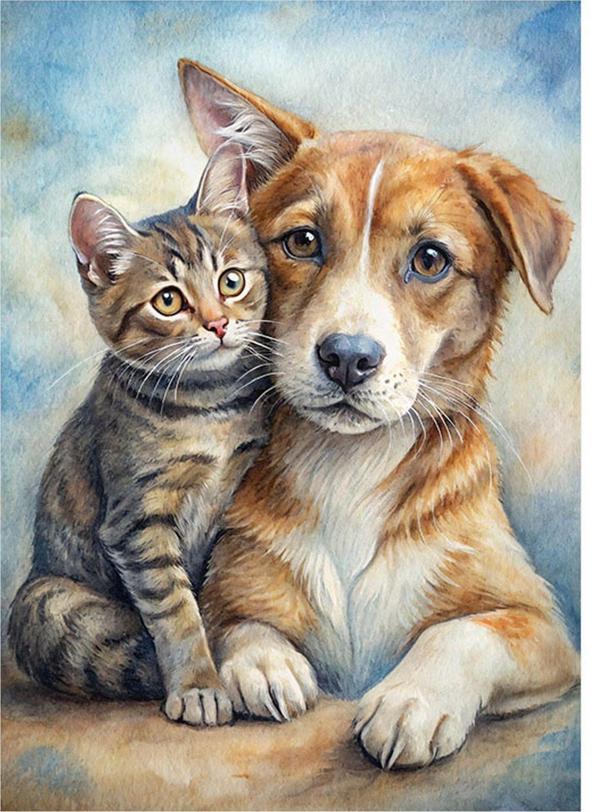 Ekart Kedi ve Köpek dostluğu Tasarım Mdf Tablo 50 cm x 70 cm - Image 1