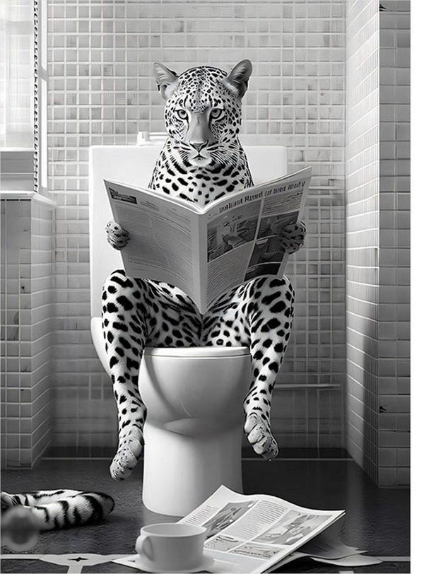 Ekart Tuvalette Gastro Leopar Tasarım Mdf Tablo 35 cm x 50 cm - Image 1