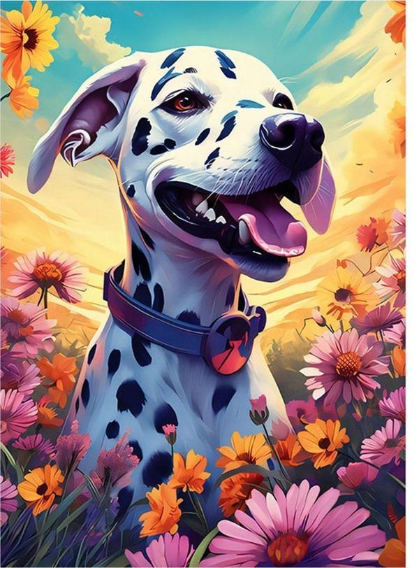 Ekart Dalmaçyalı Köpek Ve Çiçekler Model Mdf tablo 25 cm x 35 cm - Image 1