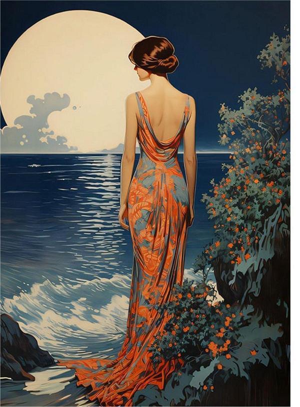 Ekart Dolunay Yakamoz Ve Kadın Mdf poster 35 cm x 50 cm - Image 1
