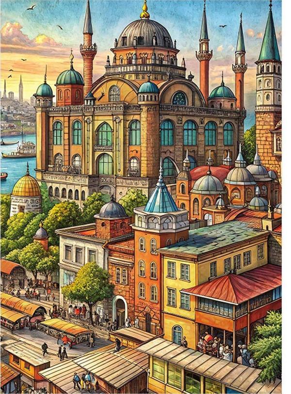 Ekart Büyük Cami Ve Şehir Desenli Mdf Tablo 25 cm x 35 cm - Image 1
