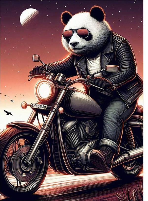 Ekart Motosikletli Panda Mdf poster 25 cm x 35 cm - Image 1