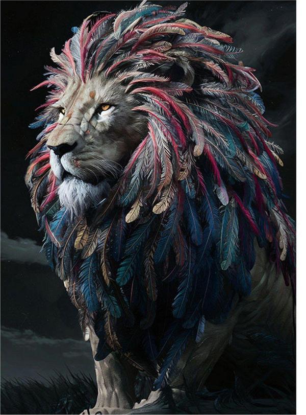 Ekart Kuş Tüylü Aslan Model Mdf tablo 25 cm x 35 cm - Image 1