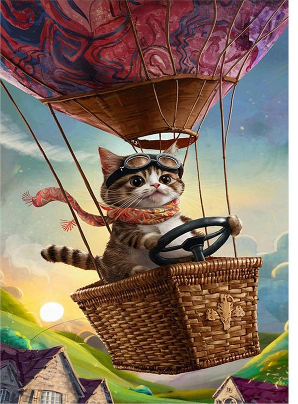 Ekart Kedi Ve Uçan Balon Dekoratif Mdf Tablo 25 cm x 35 cm - Image 1