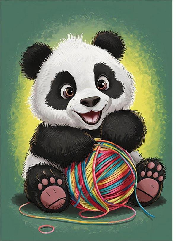 Ekart Sevimli Panda Ve Yün Yumağı Mdf Tablo 50 cm x 70 cm - Image 1