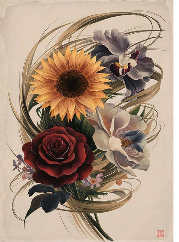 Ekart Günebakan Çiçeği Ve Gül Mdf poster 35 cm x 50 cm - Image 1