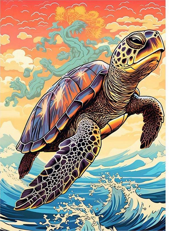 Ekart Deniz Kaplumbağası Caretta Caretta Desenli Mdf Tablo 50 cm x 70 cm - Image 1