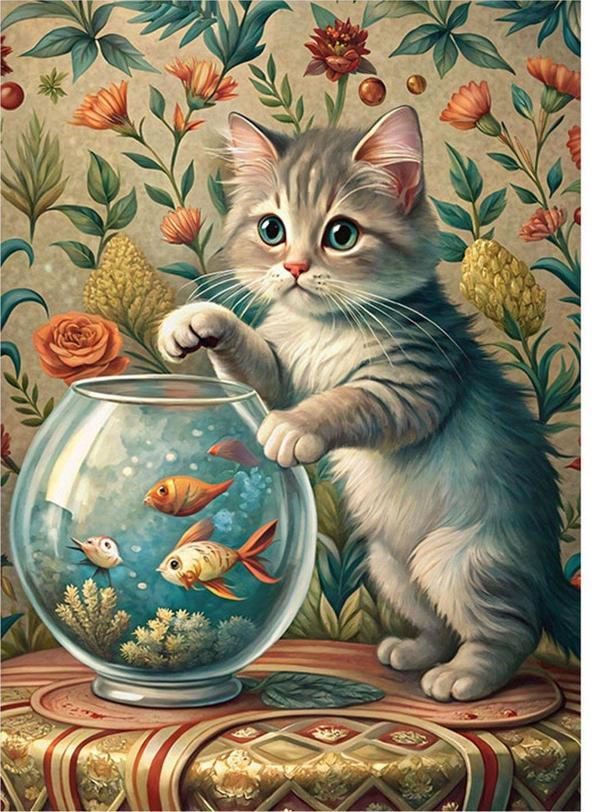 Ekart Yavru Kedi Balık Avında Mdf Tablo 50 cm x 70 cm - Image 1