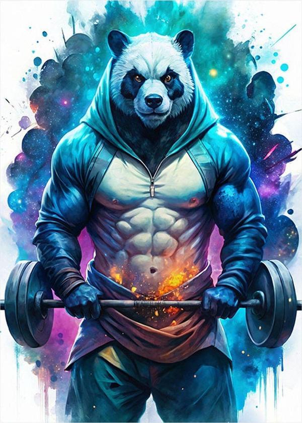 Ekart Halter Kaldıran Panda Hediyelik Mdf Tablo 35 cm x 50 cm - Image 1