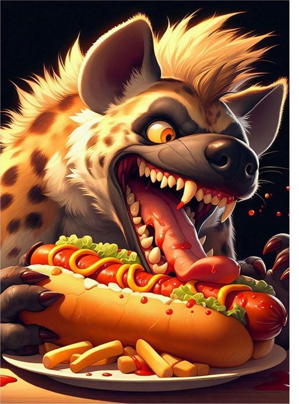 Ekart Hotdog Yiyen Sırtlan Dekoratif Mdf Tablo 35 cm x 50 cm - Image 1