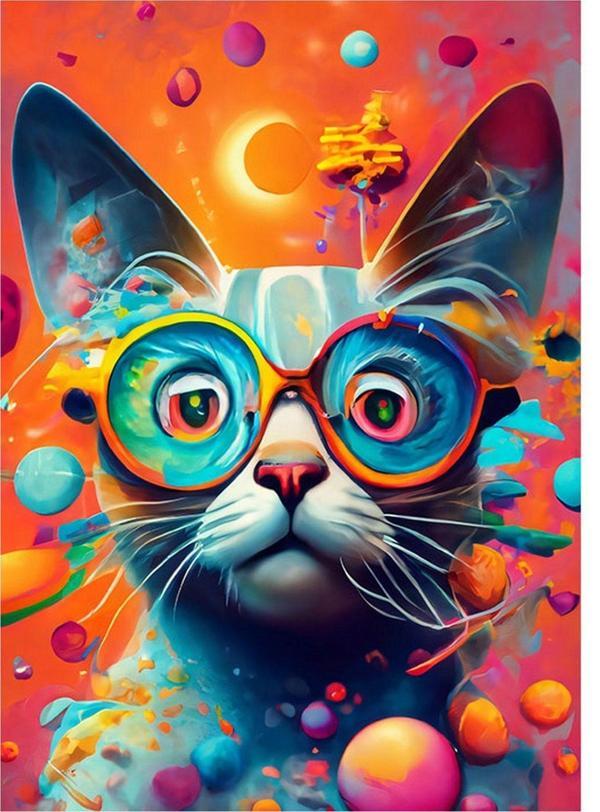 Ekart Gözlüklü Kedi Dekoratif Mdf Tablo 50 cm x 70 cm - Image 1