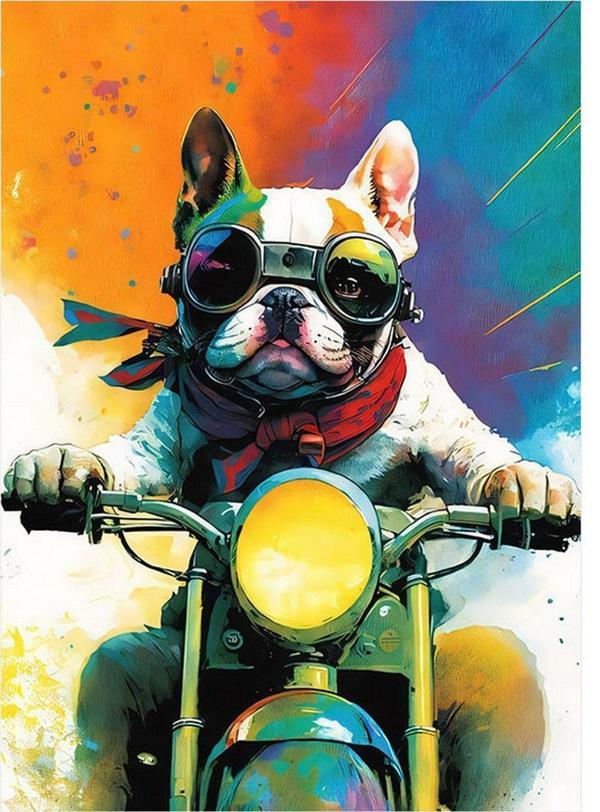 Ekart Sevimli Köpek Ve Motosiklet Hediyelik Mdf Tablo 50 cm x 70 cm - Image 1