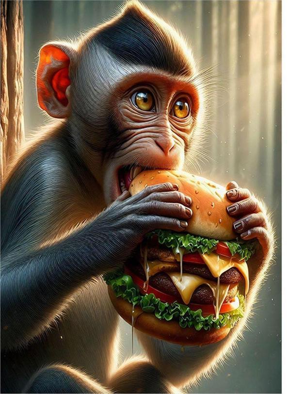 Ekart Hamburger Yiyen Maymun Modern Mdf Tablo 50 cm x 70 cm - Image 1