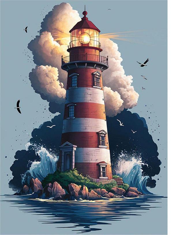 Ekart Soyut Deniz Feneri Tasarım Mdf Tablo 50 cm x 70 cm - Image 1
