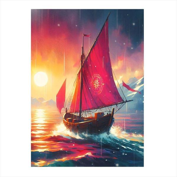 Ekart Güneş Manzarası Ve Kayık Mdf Tablo 50 cm x 70 cm - Image 1
