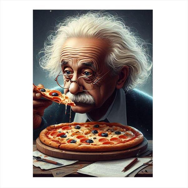 Ekart Pizza Yiyen Albert Einstein Dekoratif Mdf Tablo 50 cm x 70 cm - Image 1