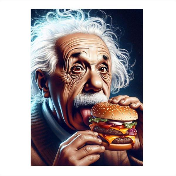 Ekart Hamburger Yiyen Albert Einstein Art Mdf Tablo 50 cm x 70 cm - Image 1