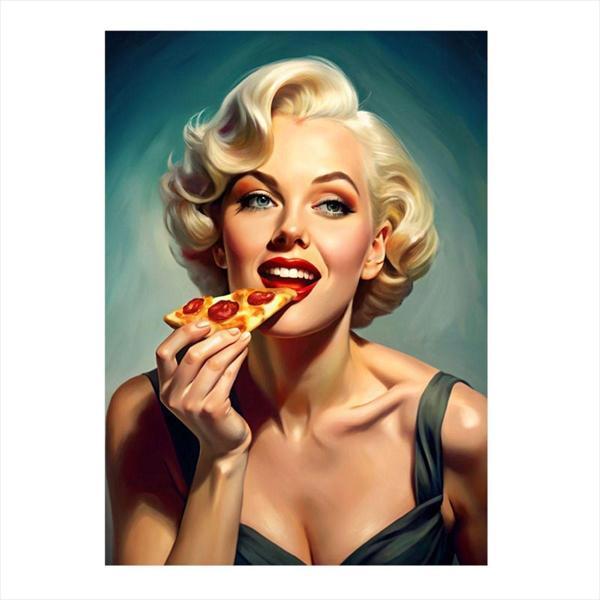Ekart Pizza Yiyen Marilyn Monroe Hediyelik Mdf Tablo 35 cm x 50 cm - Image 1