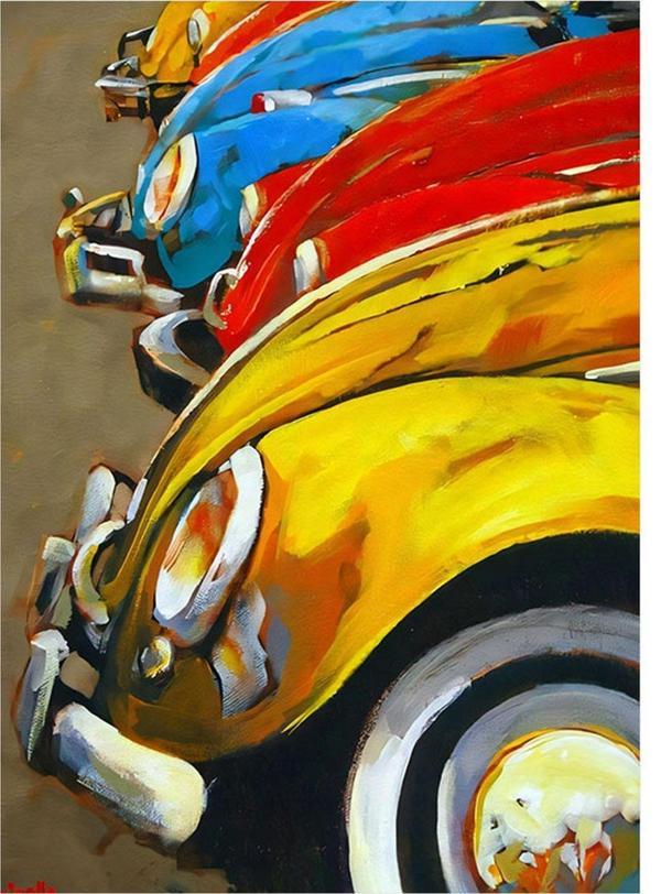 Ekart Renkli Kaplumbağa Arabalar Hediyelik Mdf Tablo 50 cm x 70 cm - Image 1