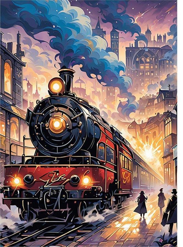 Ekart Eski Buharlı Tren Desenli Mdf Tablo 50 cm x 70 cm - Image 1