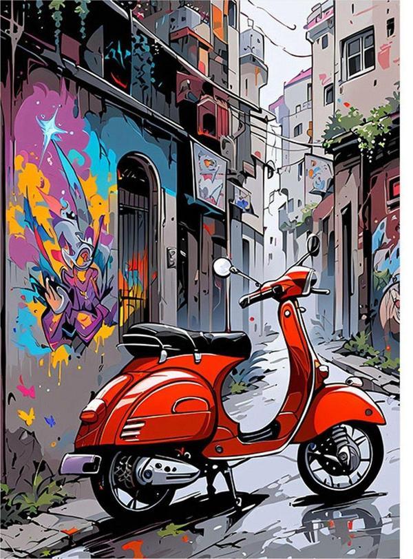Ekart Kırmızı Scooter Motor Art Mdf Tablo 50 cm x 70 cm - Image 1