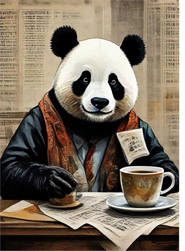 Ekart Kahve İçen Panda Modern Mdf Tablo 50 cm x 70 cm - Image 1