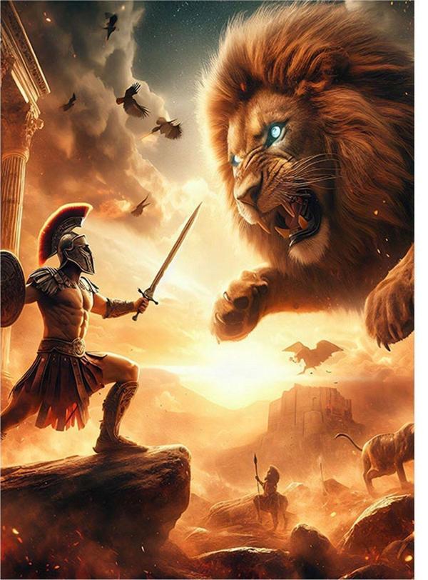 Ekart Gladyatörle İle Aslan Desenli Mdf Tablo 50 cm x 70 cm - Image 1