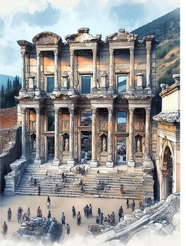 Ekart Efes Celsus Kütüphanesi Art Mdf Tablo 50 cm x 70 cm - Image 1
